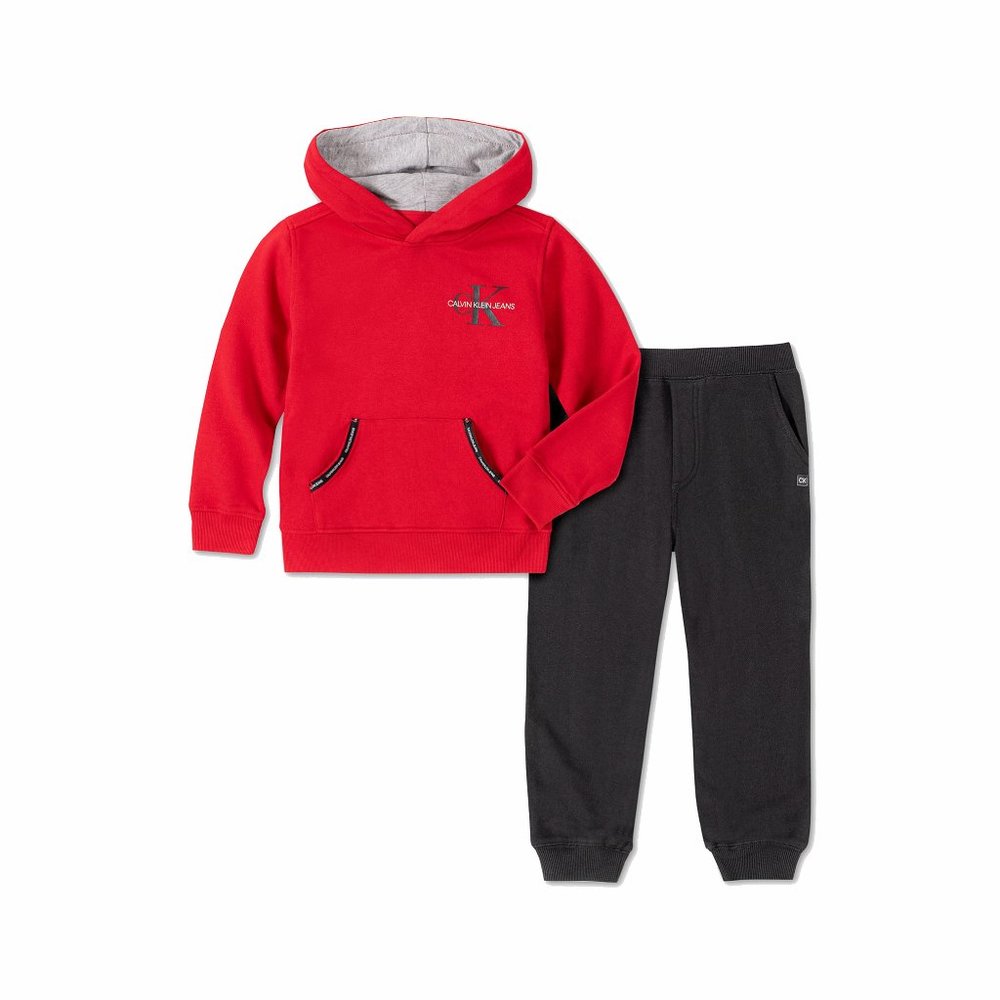 Calvin Klein Jeans Toddler Boys 2-Pc Fleece Logo Hoodie & Sweatpants Set Red 3T